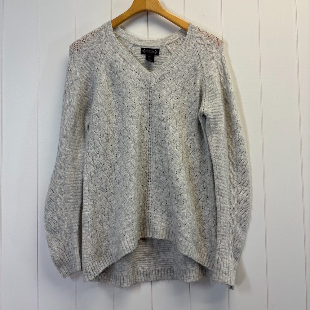 Nanette Lepore Preppy Cable Knit V-Neck Sweater Womens Small Light Academia Cozy